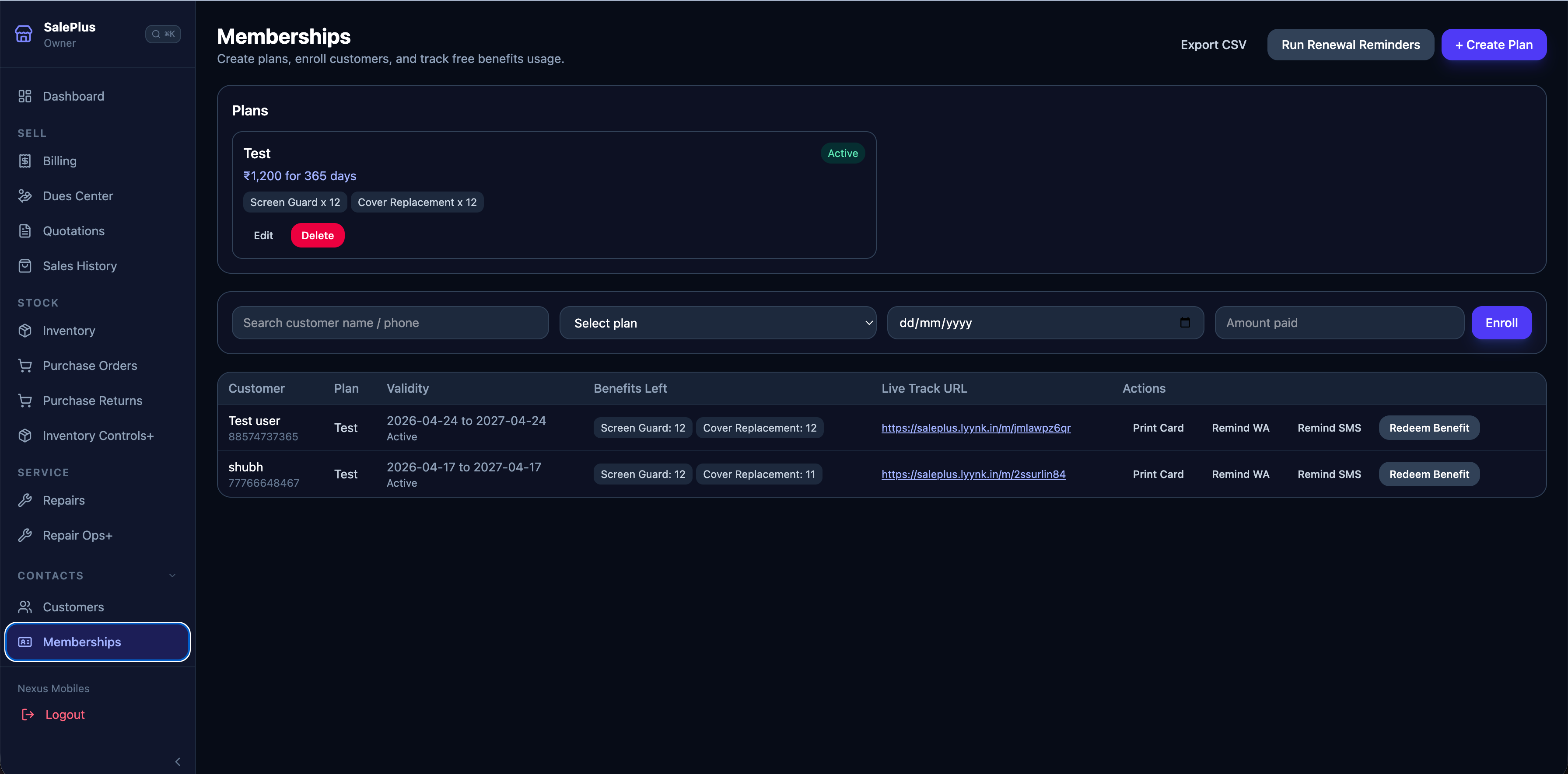 Saleplus membership management with tiered plans, loyalty cards and reward point configuration